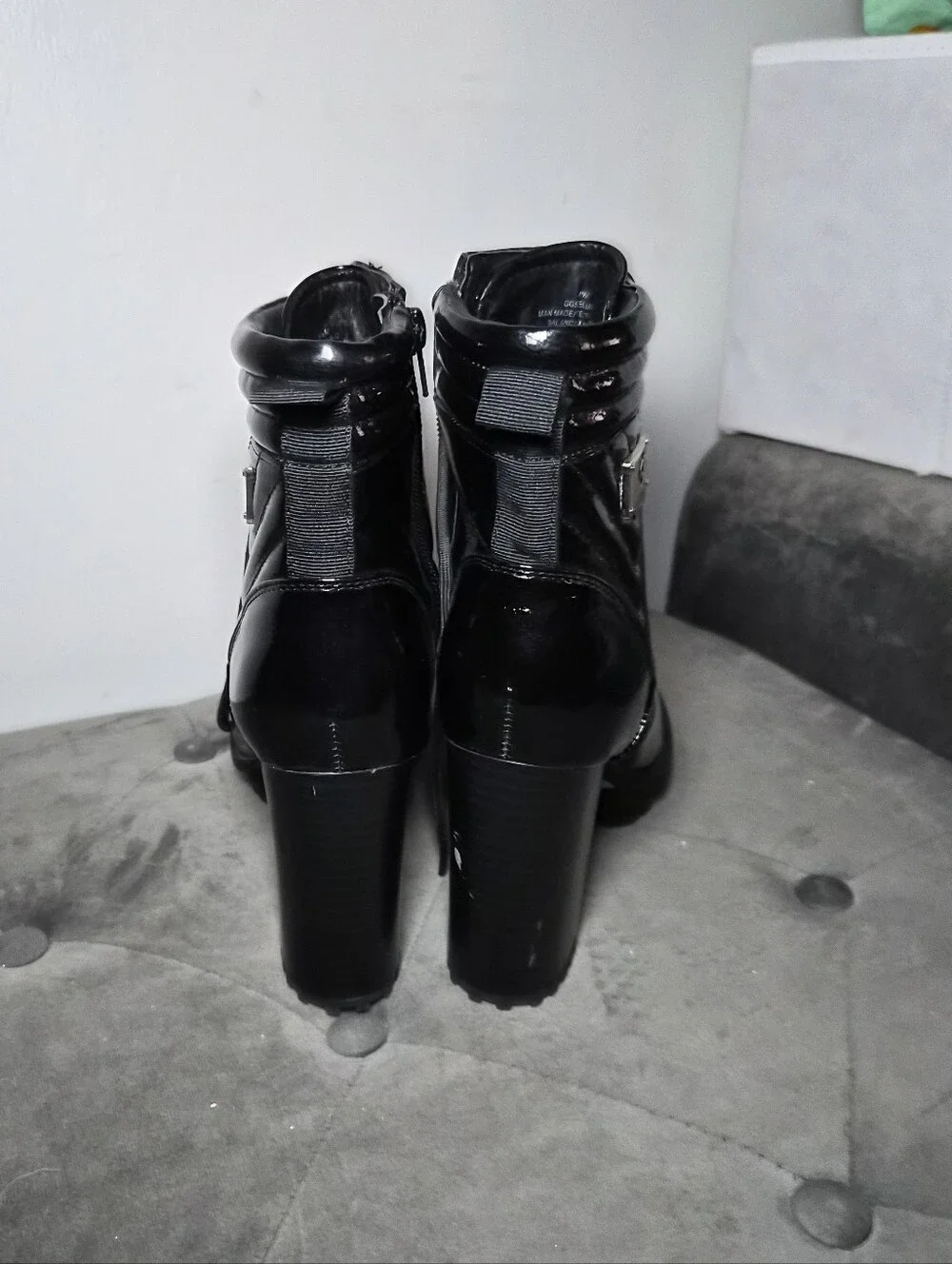 G by Guess Black Patent Lace-Up Chunky Heel Combat Boots 8.5 - Picture 6 of 12